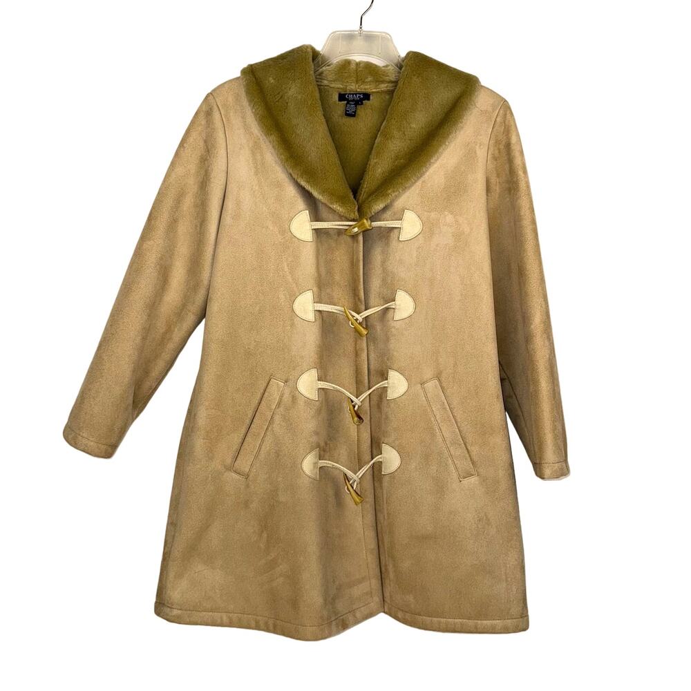 CHAPS | Tan Suede Faux Fur Lined Duffle Pea Coat | Women's Large